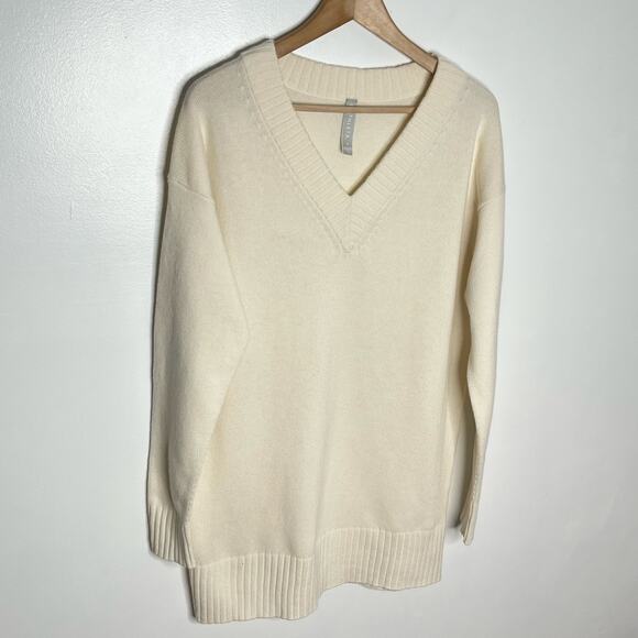 Athleta Wool Cashmere Long Sleeve Tunic Sweater Womens Small Cream V Neck - Picture 3 of 11